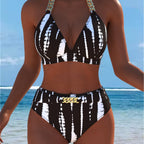 Damen Bikini mit luxuriösem Marmormuster und edlen Details R&B