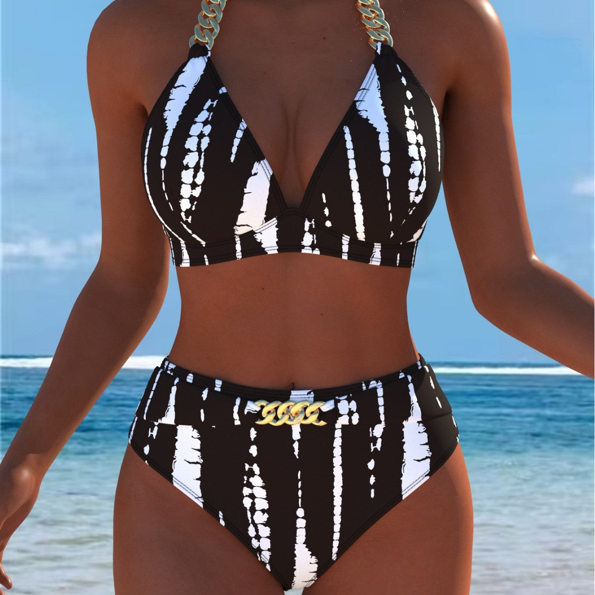Damen Bikini mit luxuriösem Marmormuster und edlen Details R&B