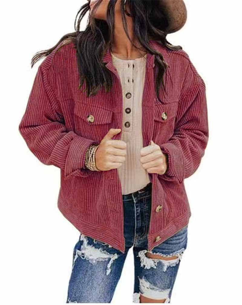 Damen lässige Kordjacke im Oversized-Schnitt mit Knopfdetails R&B