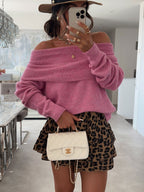 Damen lässiger Off-Shoulder Pullover mit Rippenstruktur R&B