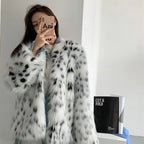 Damen Trendige Kunstfelljacke mit auffälligem Muster und voluminösem Schnitt R&B