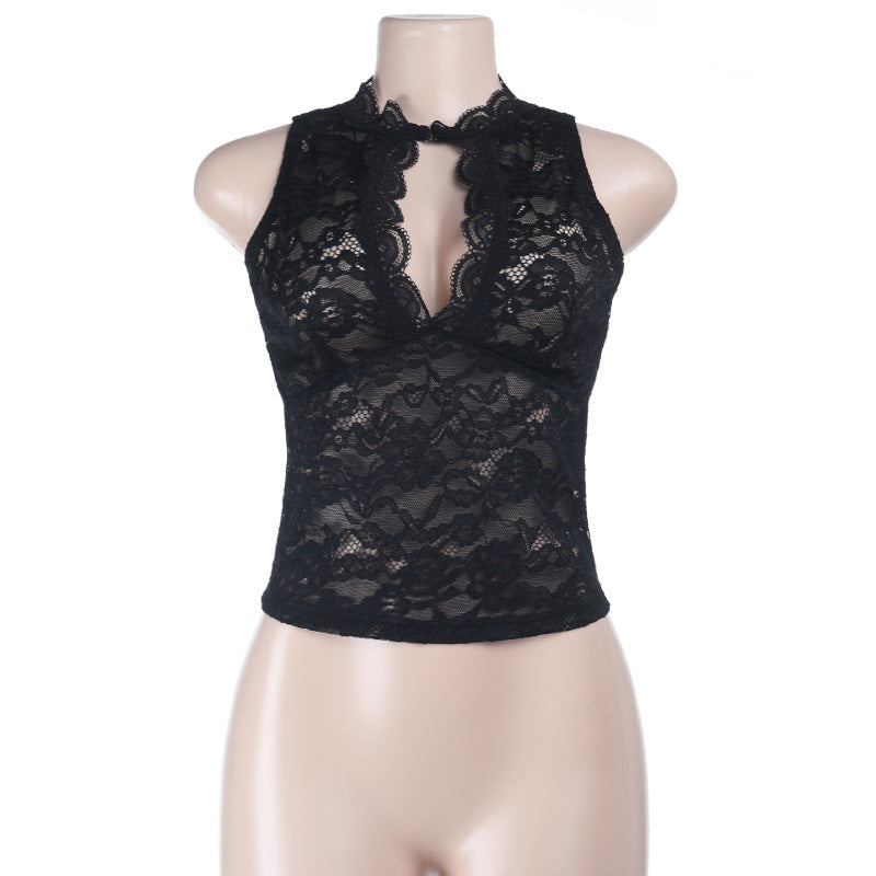 Damen Spitzenoberteil mit hochgeschlossenem Design und romantischen Details R&B