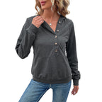 Damen lässiger Kapuzenpullover mit Knopfleiste und Raglanärmeln R&B