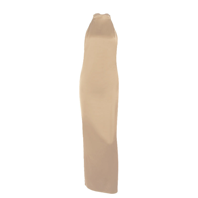 Damen elegantes Maxikleid mit hohem Kragen und figurbetontem Schnitt R&B