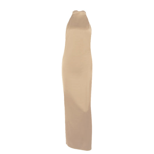 Damen elegantes Maxikleid mit hohem Kragen und figurbetontem Schnitt R&B