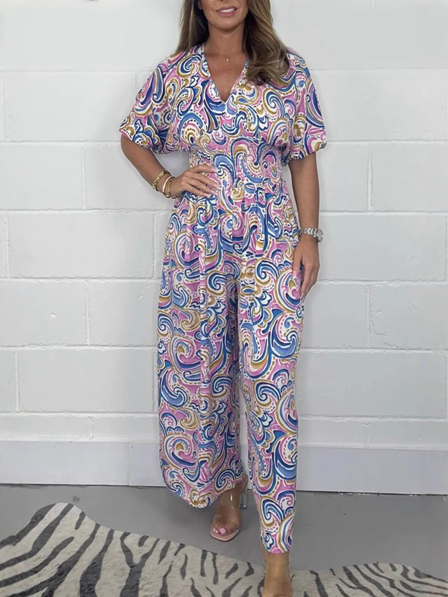 Damen Fließendes Jumpsuit mit elegantem Paisleymuster und Taillierung