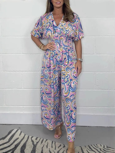 Damen Fließendes Jumpsuit mit elegantem Paisleymuster und Taillierung R&B