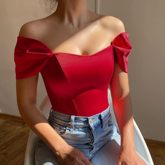 Damen Off-Shoulder Bodysuit mit strukturierter Silhouette und eleganten Puffärmeln R&B