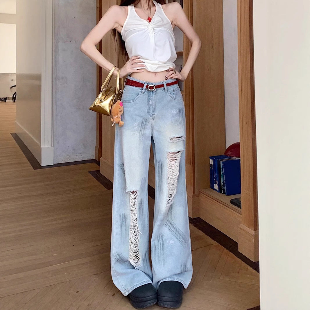 Damen Weit geschnittene Destroyed Jeans mit trendigen Details R&B