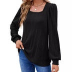Damen modischer Pullover mit strukturiertem Rippmuster und Puffärmeln R&B