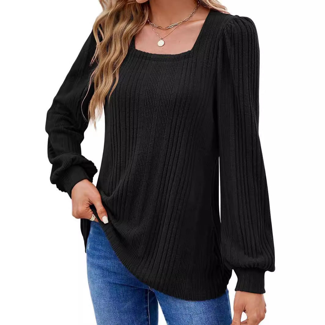 Damen modischer Pullover mit strukturiertem Rippmuster und Puffärmeln R&B