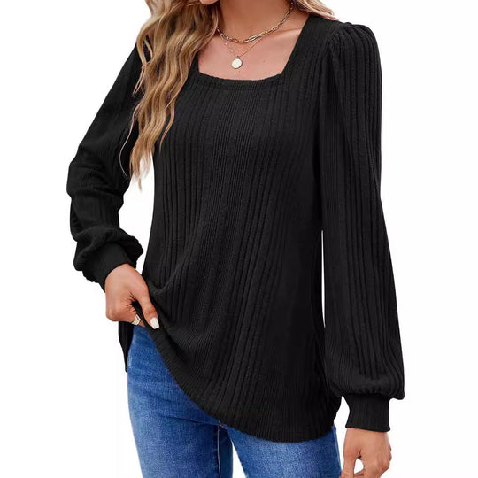 Damen modischer Pullover mit strukturiertem Rippmuster und Puffärmeln R&B