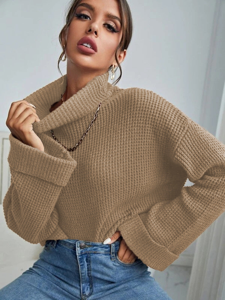 Damen Strickpullover mit hohem Kragen und strukturierter Oberfläche R&B