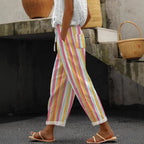 Damen Weite Leinenhose mit handgewtem Muster