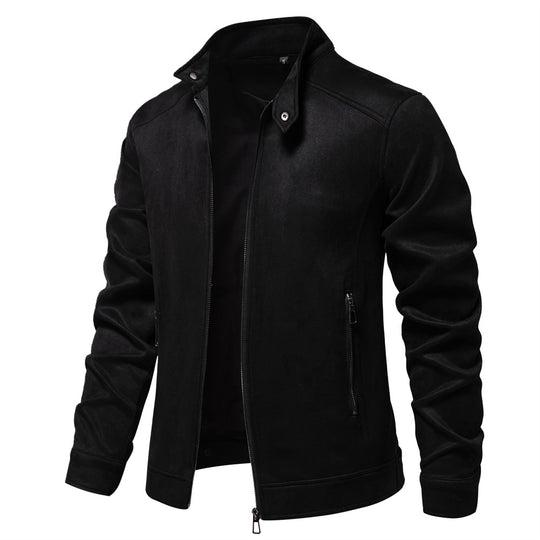Herren trendige Kunstlederjacke mit modernem Stehkragen und praktischen Taschen R&B