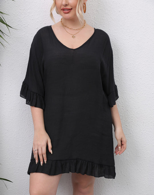 Damen leichtes Strandkleid mit voluminösen Rüschen R&B