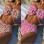 Damen Bandeau-Bikini-Set mit verspieltem Rüschendesign