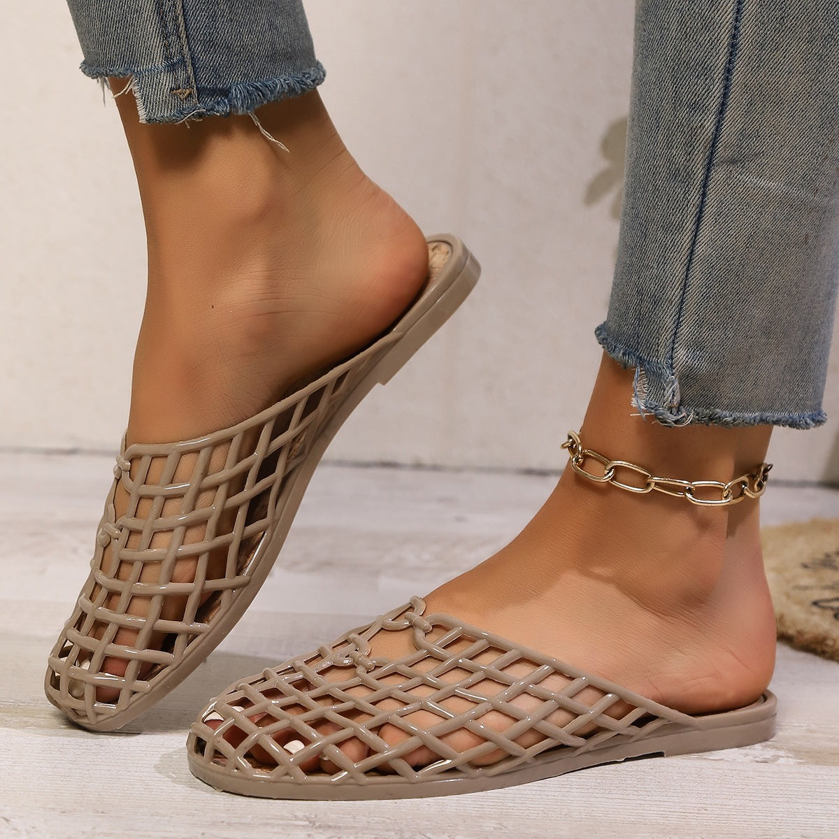 Damen Bequeme und stylische Gitter-Pantoletten R&B