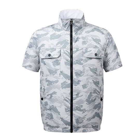 Herren nan leichte kurzärmelige Freizeitjacke mit Stehkragen, Reißverschluss und Brusttaschen R&B