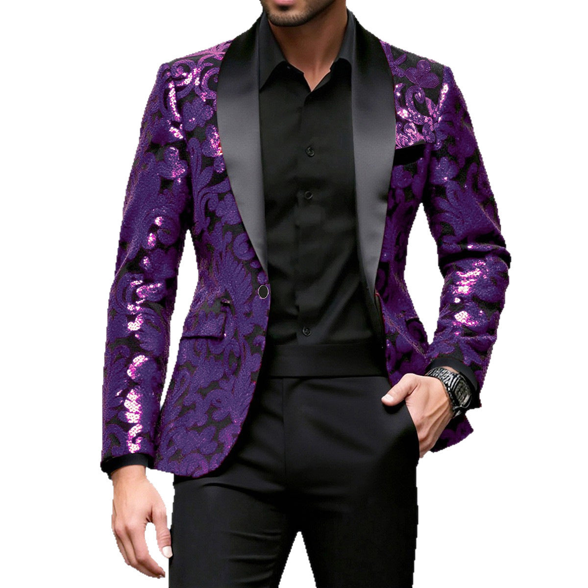 Herren glamouröser Pailletten-Blazer mit floralem Design und elegantem Schnitt R&B