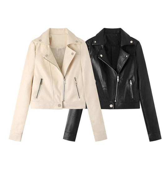 Damen Kunstleder Bikerjacke mit asymmetrischem Reißverschluss und praktischen Taschen R&B