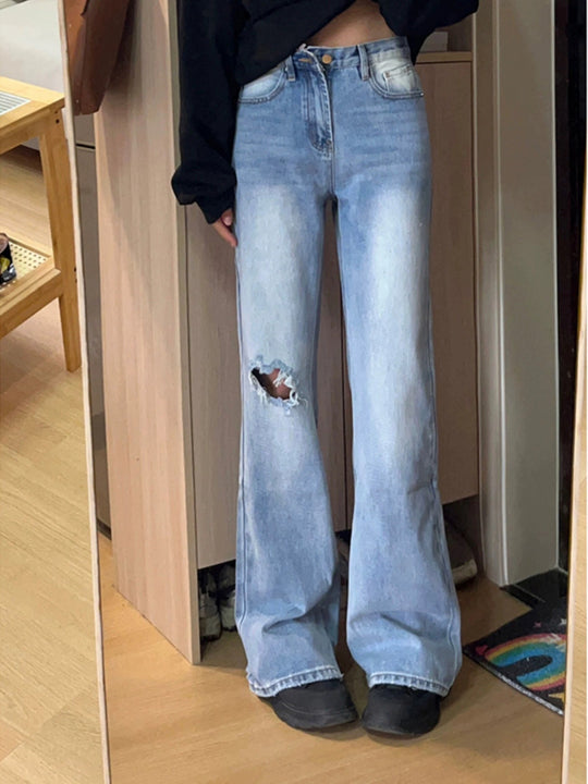 Damen Flared Jeans mit hohem Bund und modischen Rissdetails R&B