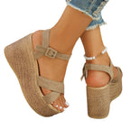 Damen elegante Plateau-Sandalen mit verstellbarem Riemen und komfortablem Fußbett R&B