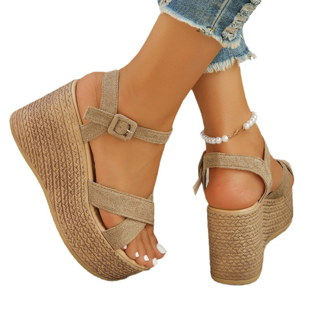 Damen elegante Plateau-Sandalen mit verstellbarem Riemen und komfortablem Fußbett R&B