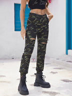 Damen Cargo Jeans im trendigen Camouflage-Design mit Ripped-Details