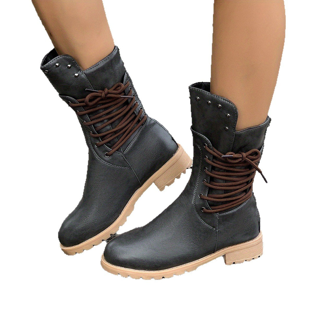 Damen modische Schnürstiefel mit einzigartigen Nietenakzenten R&B