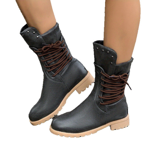 Damen modische Schnürstiefel mit einzigartigen Nietenakzenten R&B