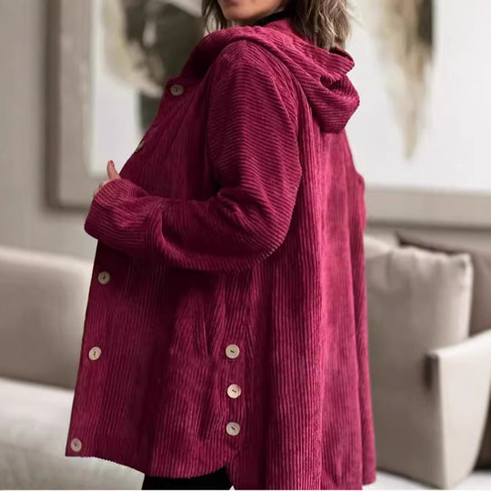 Damen Kapuzenjacke aus Kordstoff mit Knopfverschluss R&B