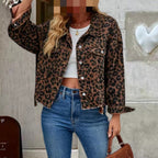 Damen Jeansjacke mit Leopardenmuster und lässigem Schnitt R&B