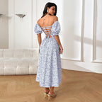 Damen Off-Shoulder Maxikleid mit voluminösen Puffärmeln R&B