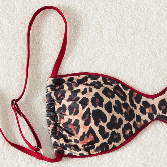 Damen Triangel-Bikini mit verspieltem Leopardenmuster und verstellbaren Bändern R&B