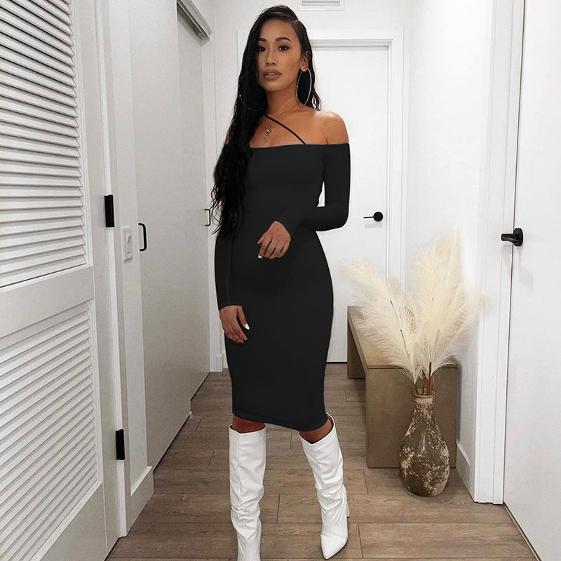 Damen figurbetontes Off-Shoulder-Minikleid mit langen Ärmeln R&B