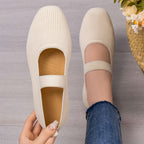 Damen Flexibele Strick Ballerinas mit verstellbarem Riemen R&B