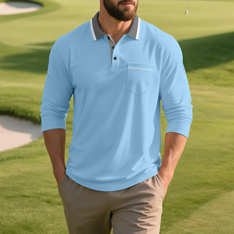Herren Langarm Polo-Shirt aus atmungsaktivem Stoff mit modernem Kragen R&B