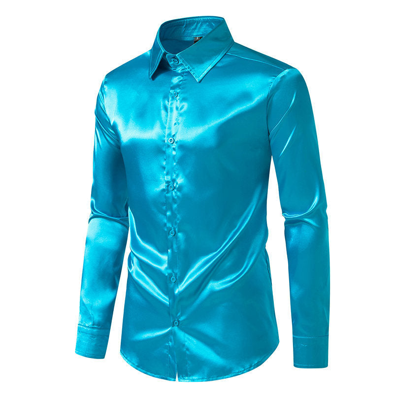 Herren Langarmhemd aus schimmerndem Satin mit eleganter Knopfleiste R&B