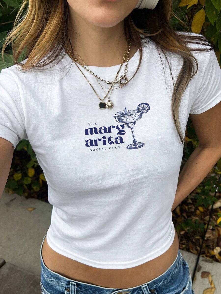 Damen Crop-T-Shirt mit kreativem Skelettdesign und inspirierendem Schriftzug R&B