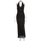 Damen Elegantes Maxikleid mit tiefem V-Ausschnitt und taillierendem Schnitt R&B