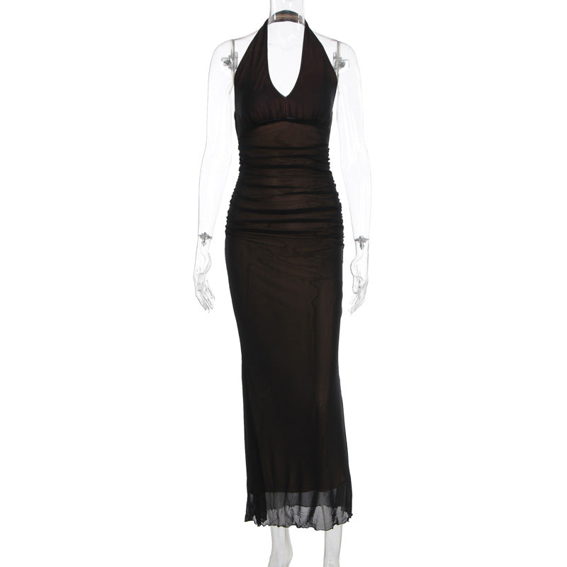 Damen Elegantes Maxikleid mit tiefem V-Ausschnitt und taillierendem Schnitt R&B