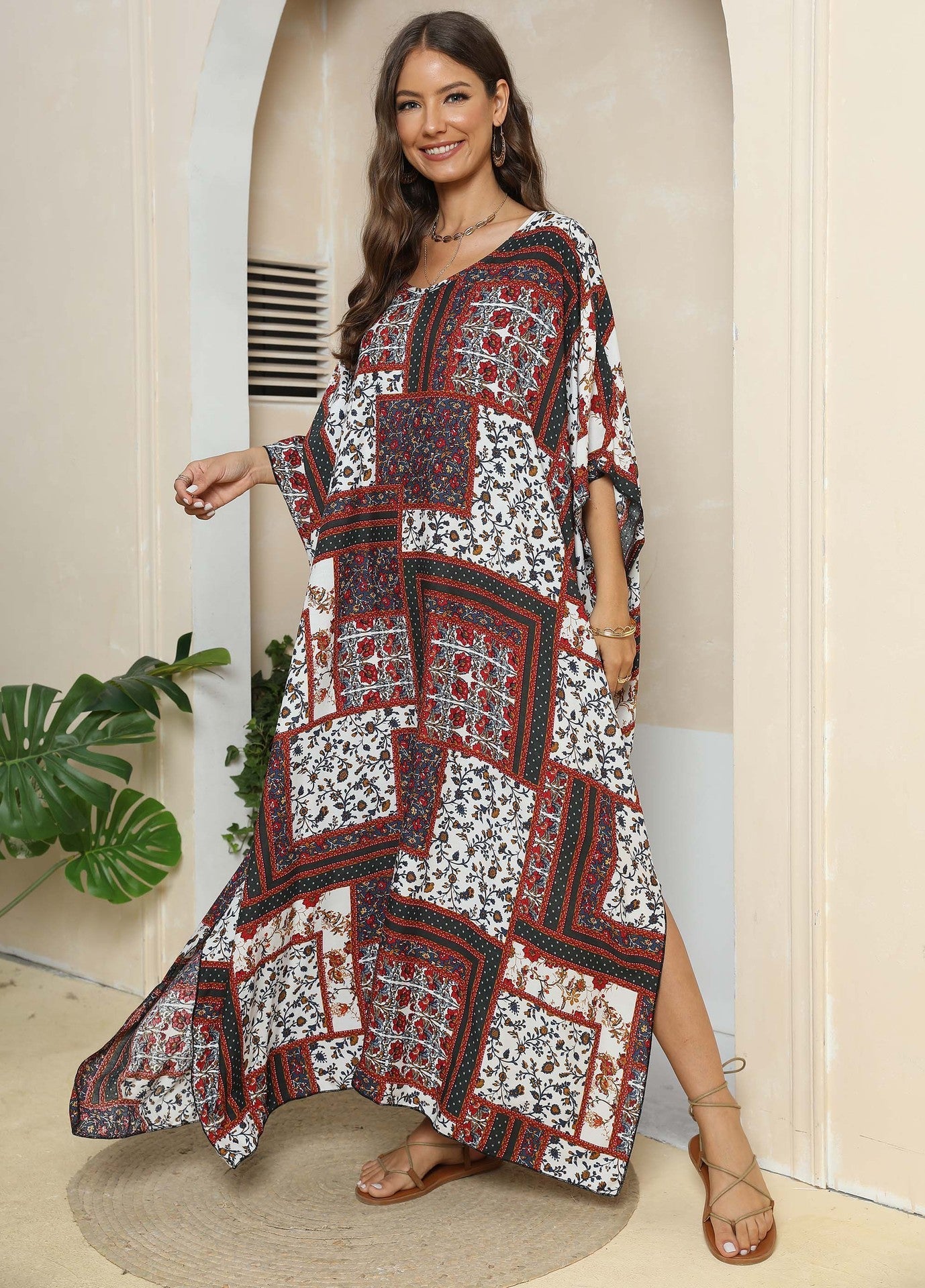 Damen lässiges Maxikleid im Patchwork-Design R&B