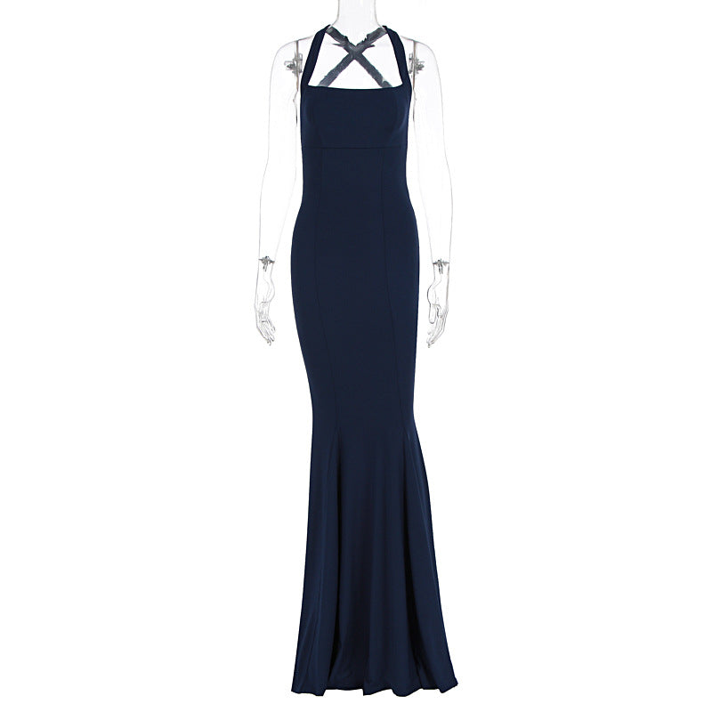 Damen Elegantes langen Kleid mit schulterfreien Trägern und leichtem Schimmer R&B