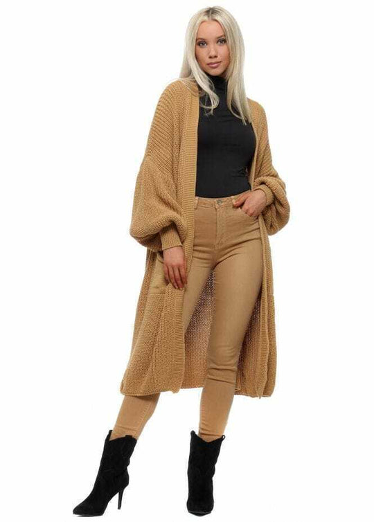 Damen Langer Strickmantel mit großzügigen Taschen R&B