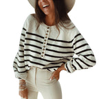 Damen gemusterter Strickpullover mit Knopfleiste R&B