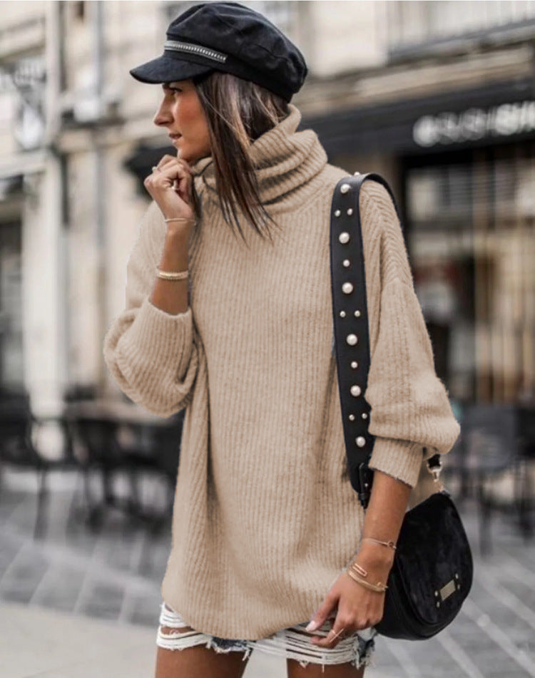 Damen Pullover mit hohem Kragen und grobem Strickmuster