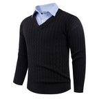 Herren Strickpullover mit Zopfmuster und V-Ausschnitt R&B