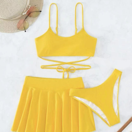 Damen Bikini-Set mit transparentem Rock und verstellbarem Oberteil R&B