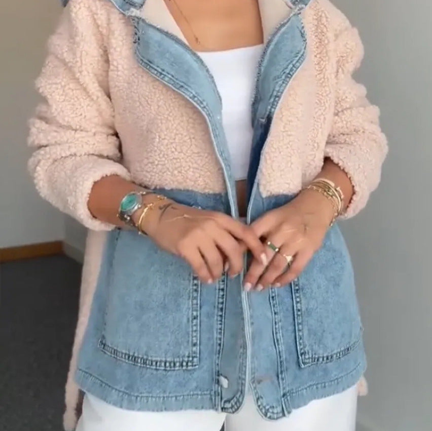 Damen Kuschelige Teddyjacke mit Reißverschluss und Kapuze R&B